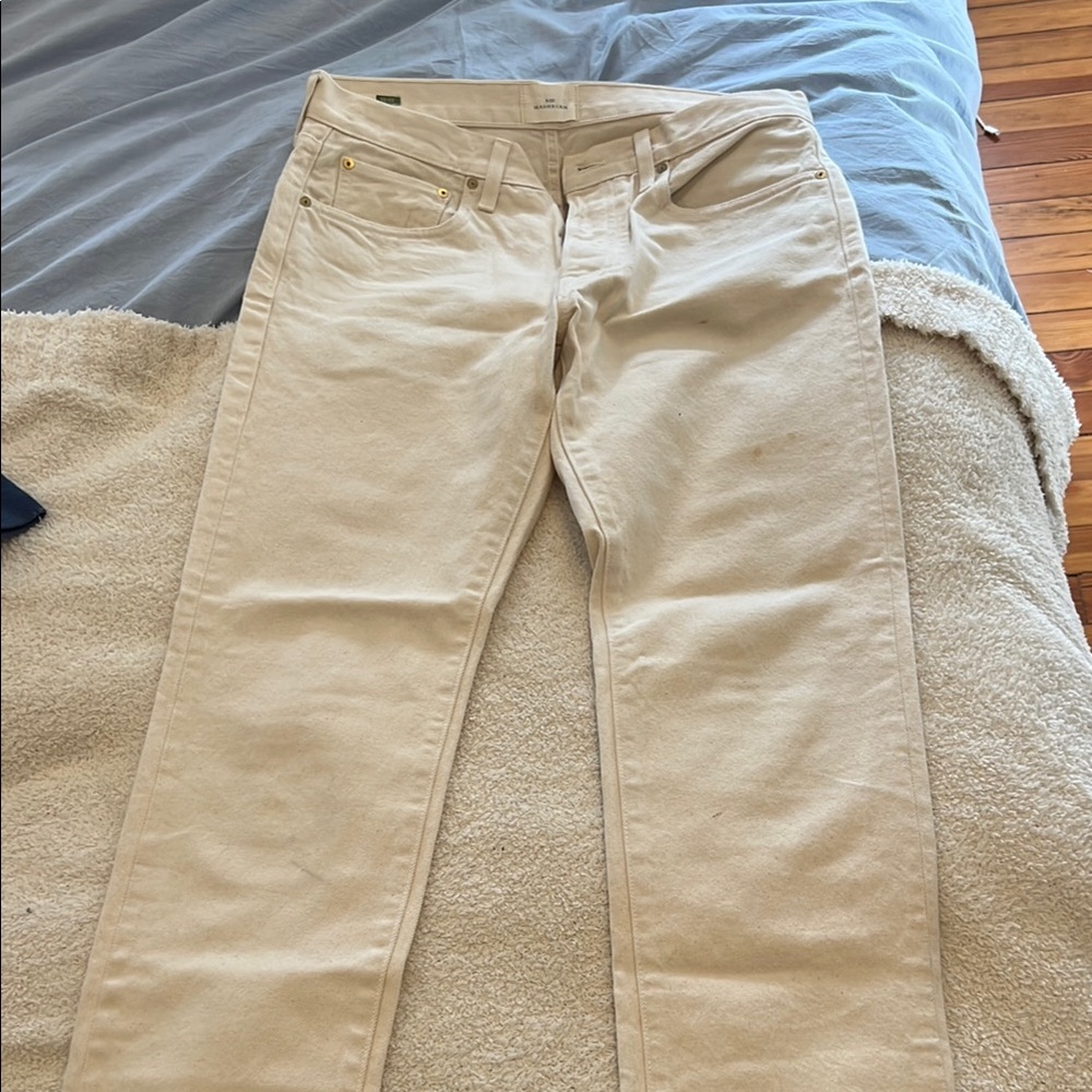 Cream Straight-Leg Jeans
